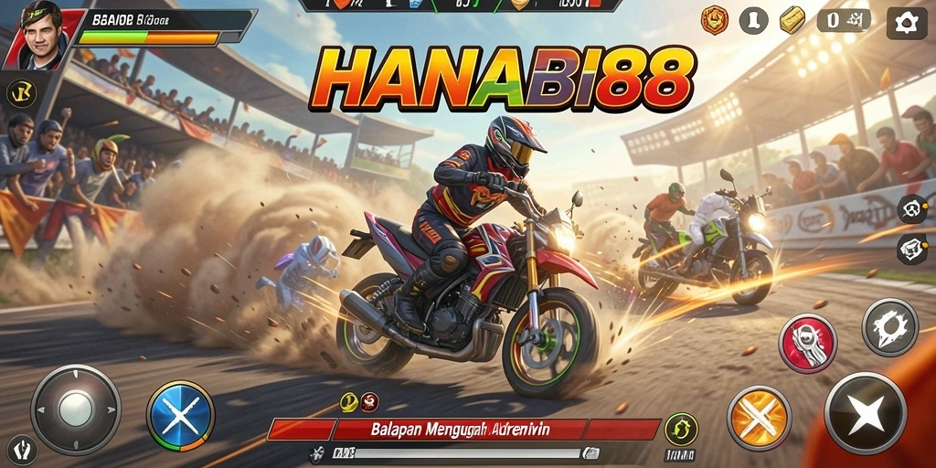 Screenshot permainan HANABI88 yang menunjukkan aksi balapan seru.