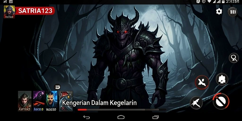 Tangkapan layar SATRIA123 menampilkan momen menegangkan dalam suasana Horror.