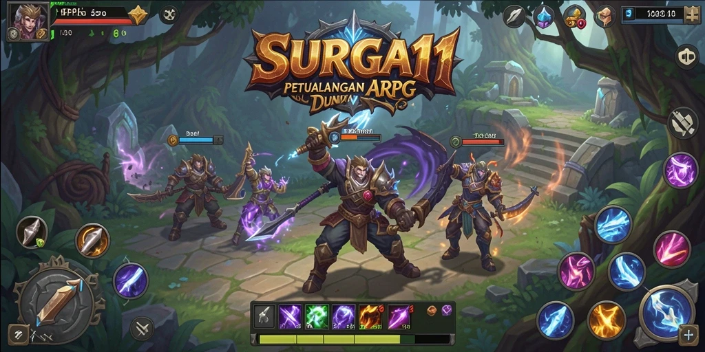 Tangkapan layar gameplay SURGA11 yang menunjukkan aksi pertempuran seru dan eksplorasi dunia.